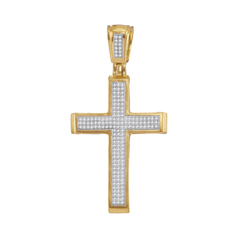 10kt Yellow Gold Mens Round Diamond Roman Cross Charm Pendant 1/2 Cttw