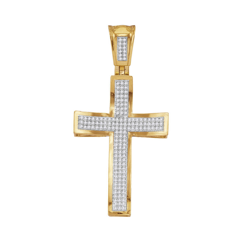 10kt Yellow Gold Mens Round Diamond Concave Cross Charm Pendant 1/2 Cttw