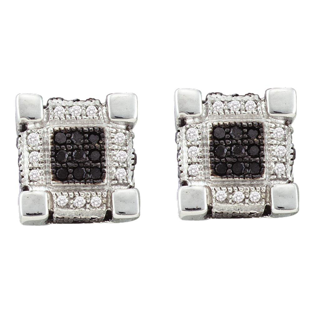 10kt White Gold Mens Round Black Color Enhanced Diamond 3D Cube Square Earrings 1/3 Cttw