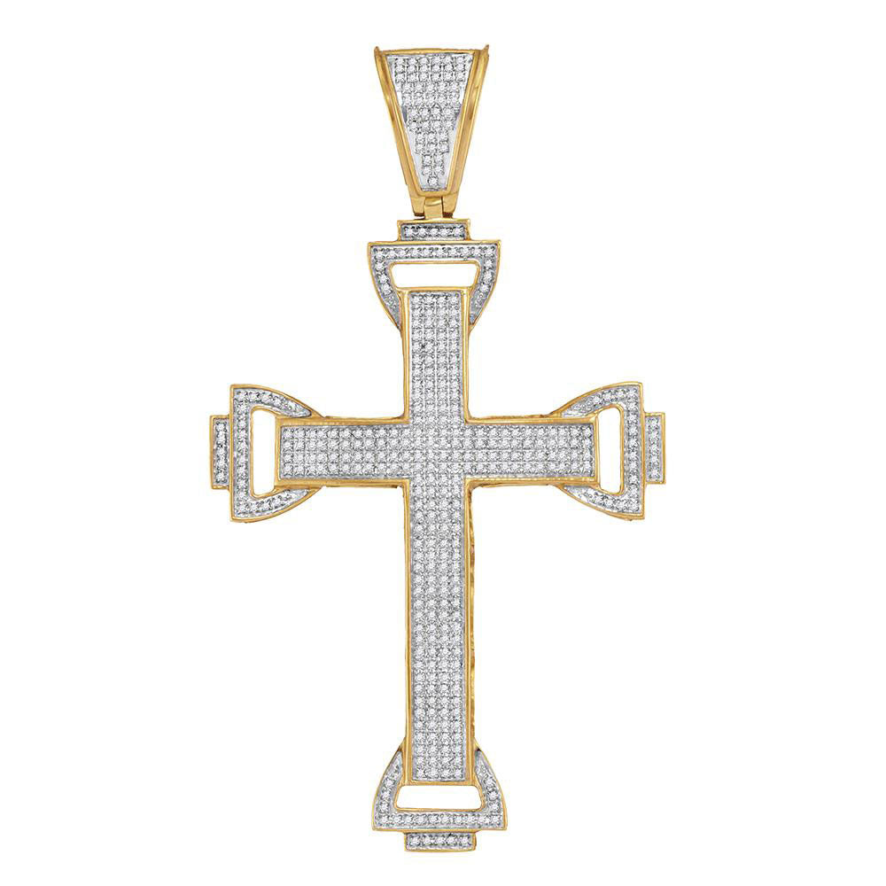 10kt Yellow Gold Mens Round Diamond Capital Cross Charm Pendant 1 Cttw