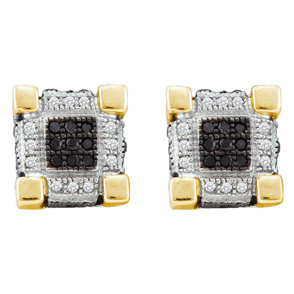 10kt Yellow Gold Mens Round Black Color Enhanced Diamond Square Earrings 1/3 Cttw