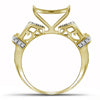 10kt Yellow Gold Womens Round Pave-set Diamond Elevated Square Cluster Ring 3/8 Cttw