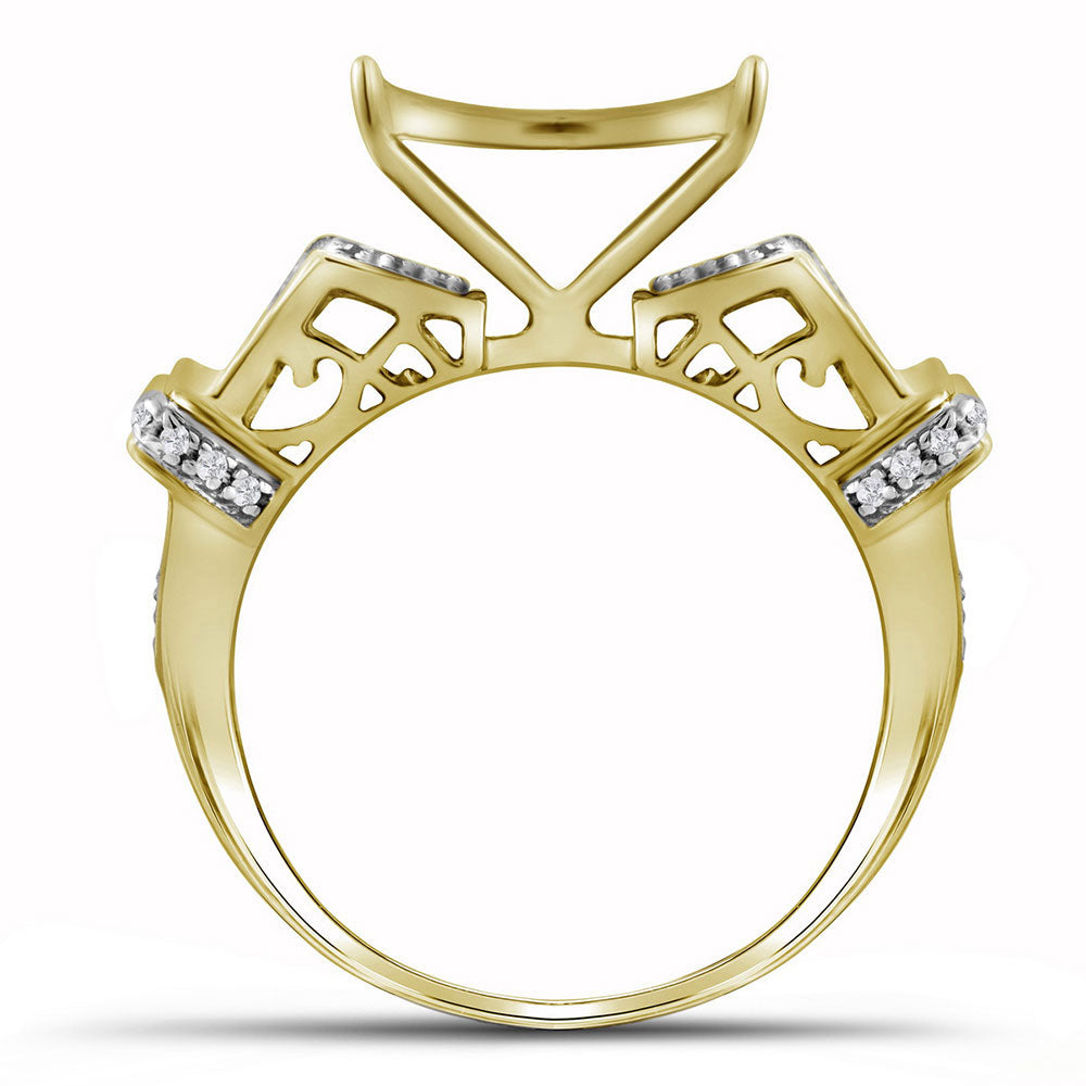 10kt Yellow Gold Womens Round Pave-set Diamond Elevated Square Cluster Ring 3/8 Cttw