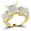 10kt Yellow Gold Womens Round Pave-set Diamond Elevated Square Cluster Ring 3/8 Cttw