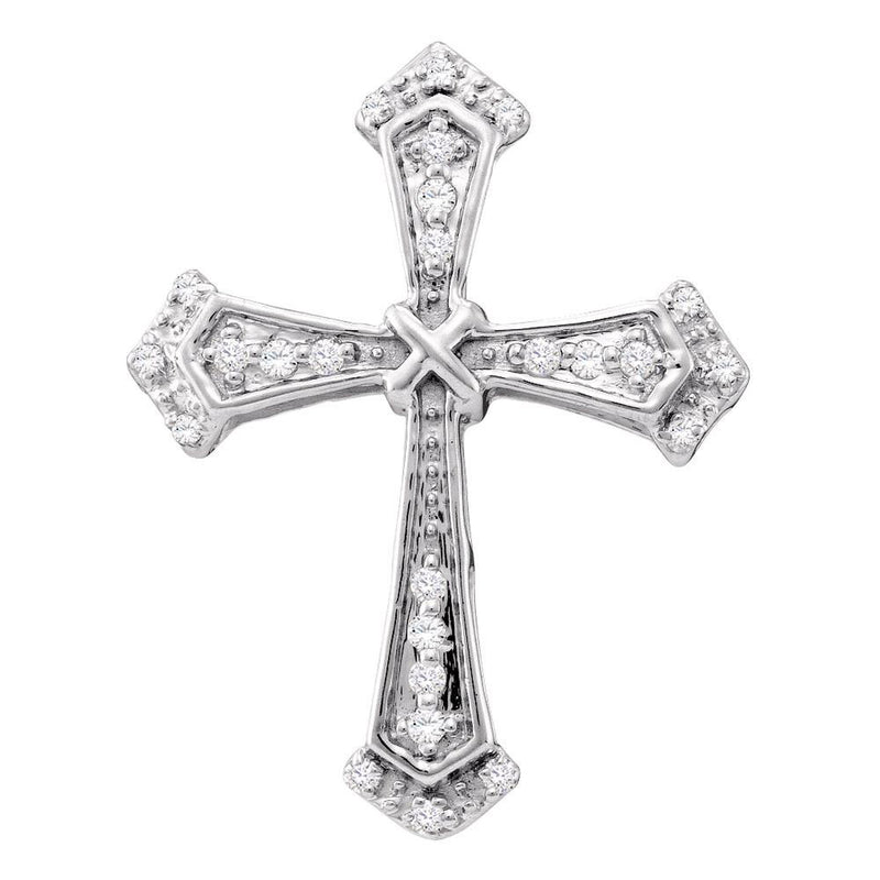 10kt White Gold Womens Round Diamond Flared Cross Pendant 1/10 Cttw