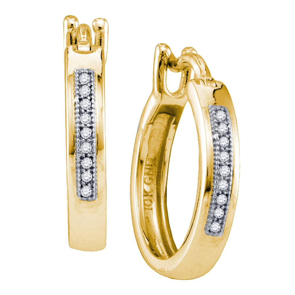 10kt Yellow Gold Womens Round Diamond Single Row Huggie Hoop Earrings 1/20 Cttw