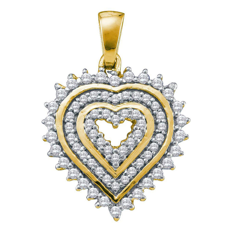 10kt Yellow Gold Womens Round Diamond Concentric Heart Pendant 1/3 Cttw