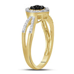 10kt Yellow Gold Womens Round Black Color Enhanced Diamond Flower Cluster Ring 1/3 Cttw