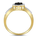 10kt Yellow Gold Womens Round Black Color Enhanced Diamond Flower Cluster Ring 1/3 Cttw