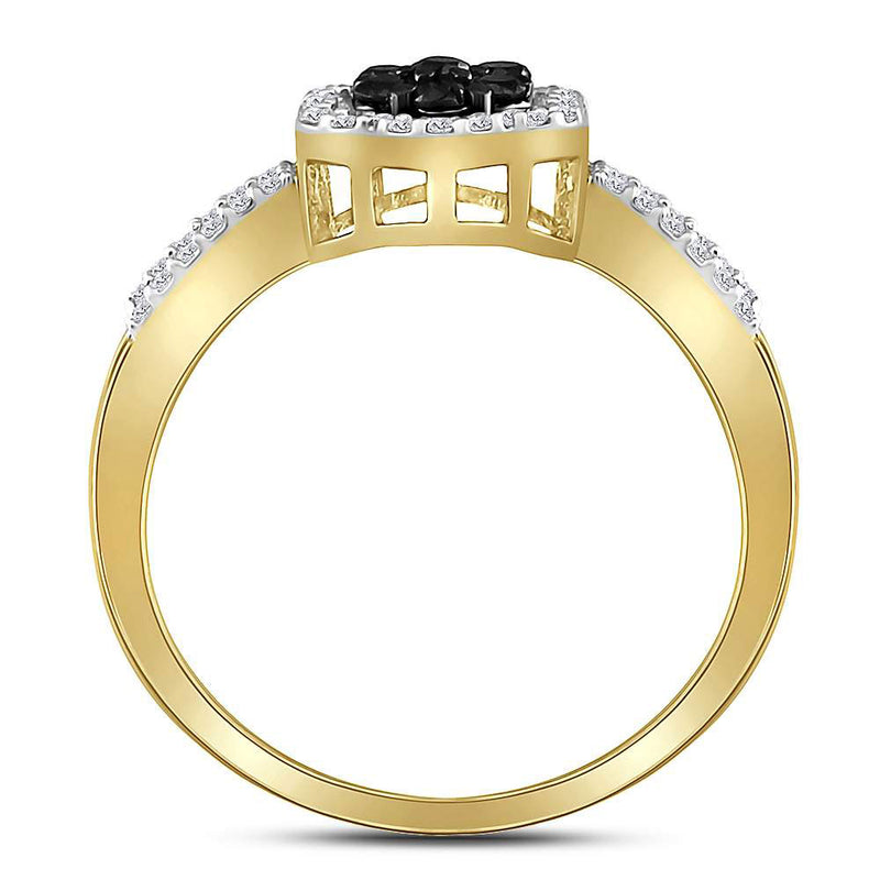 10kt Yellow Gold Womens Round Black Color Enhanced Diamond Flower Cluster Ring 1/3 Cttw