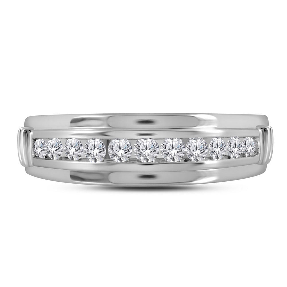 10kt White Gold Mens Round Diamond Wedding Band Ring 1/2 Cttw