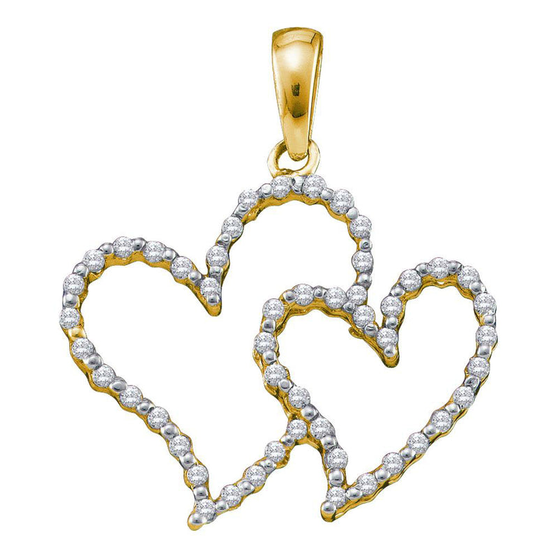 10kt Yellow Gold Womens Round Diamond Heart Pendant 1/6 Cttw