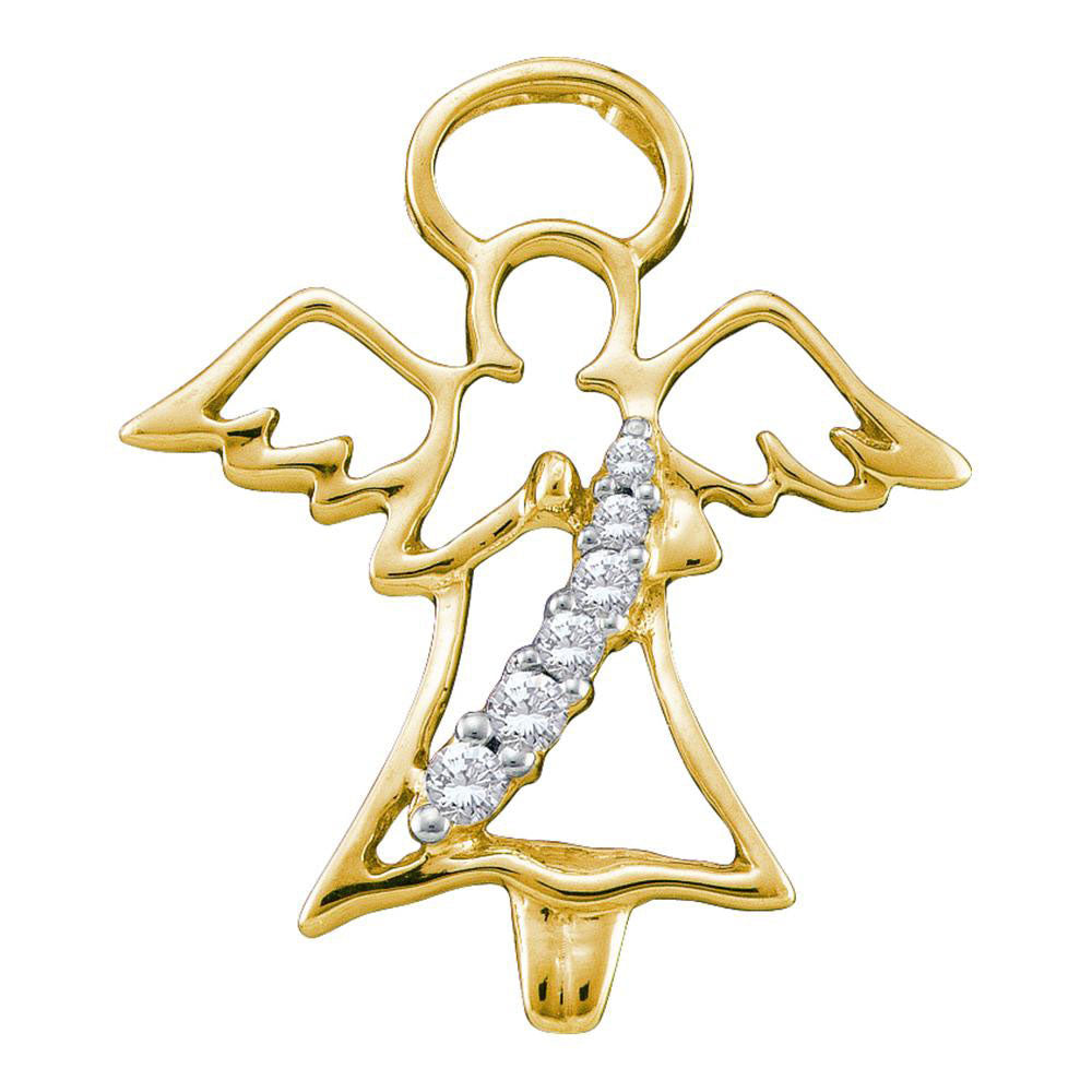 10kt Yellow Gold Womens Round Diamond Praying Guardian Angel Pendant 1/20 Cttw