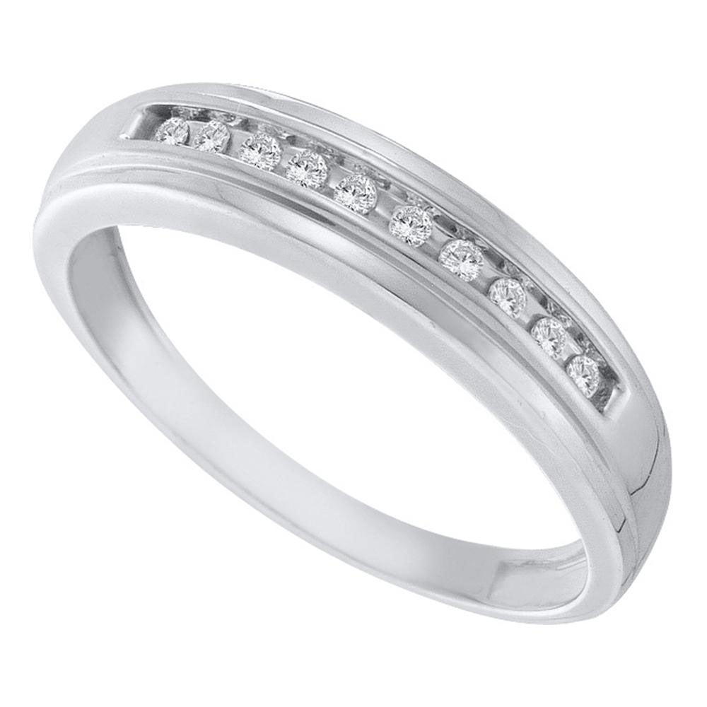 10kt White Gold Mens Round Channel-set Diamond Single Row Wedding Band 1/8 Cttw