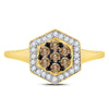 10kt Yellow Gold Womens Round Brown Diamond Polygon Cluster Ring 1/2 Cttw