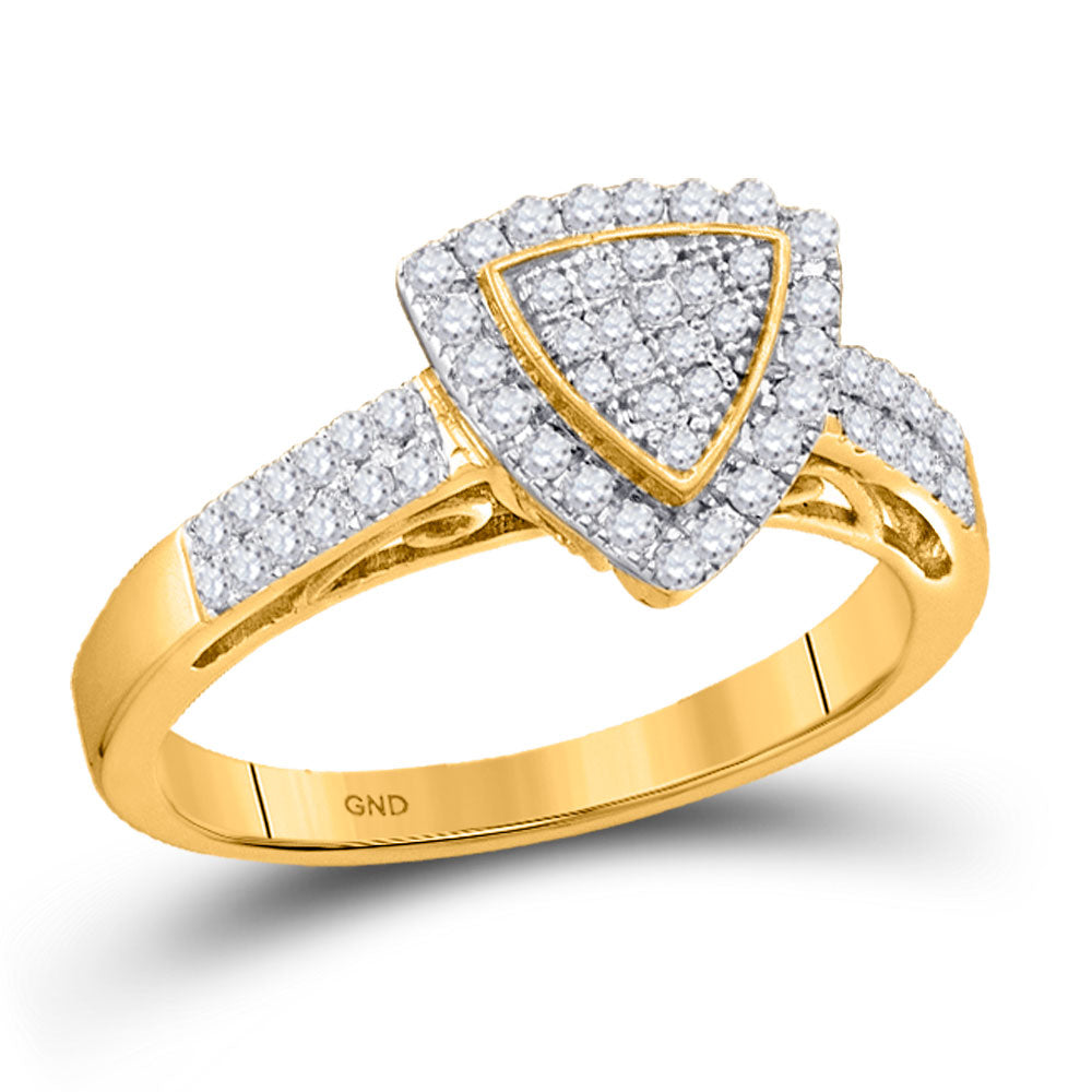 10kt Yellow Gold Womens Round Diamond Triangle Cluster Ring 1/3 Cttw