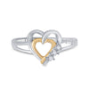 Two-tone Sterling Silver Womens Round Diamond Heart Ring .03 Cttw