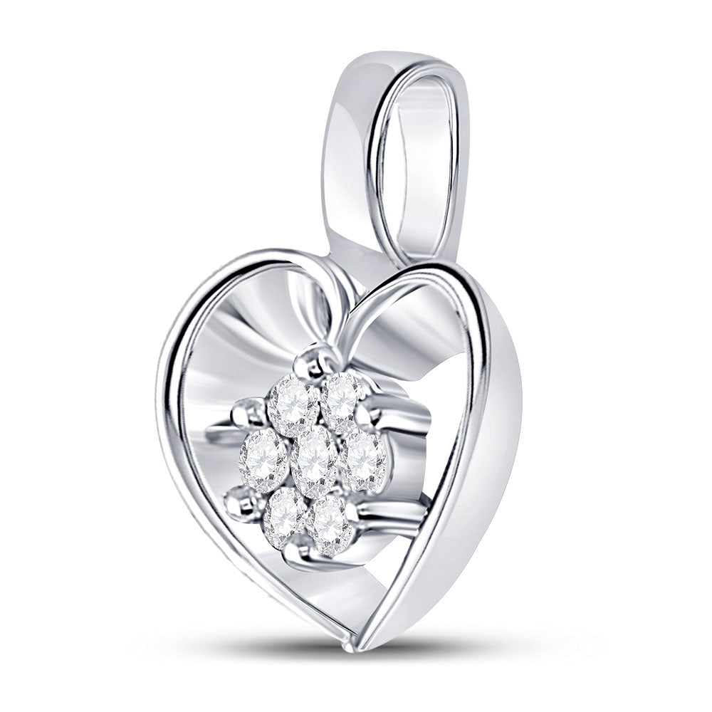 10kt White Gold Womens Round Diamond Small Heart Cluster Pendant 1/12 Cttw