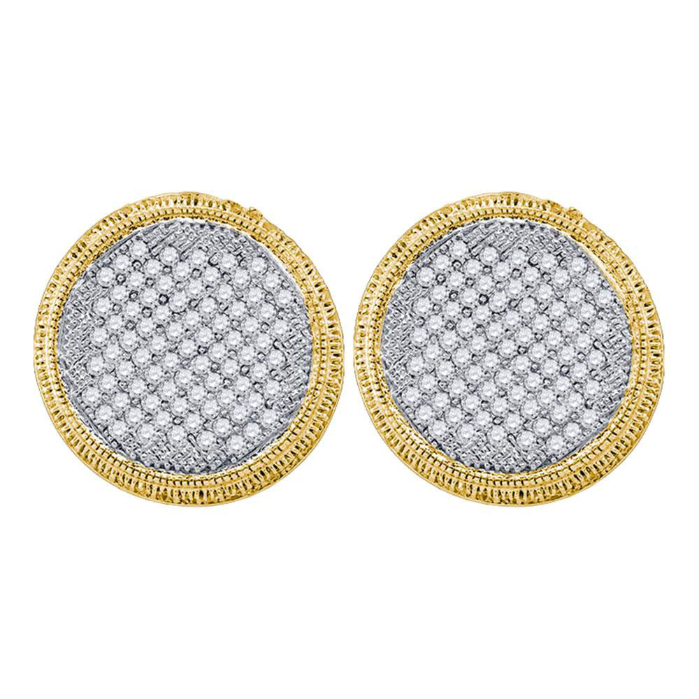 10kt Yellow Gold Womens Round Pave-set Diamond Circle Cluster Stud Earrings 1 Cttw