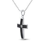 Sterling Silver Womens Round Black Color Enhanced Diamond Cross Pendant 1/6 Cttw