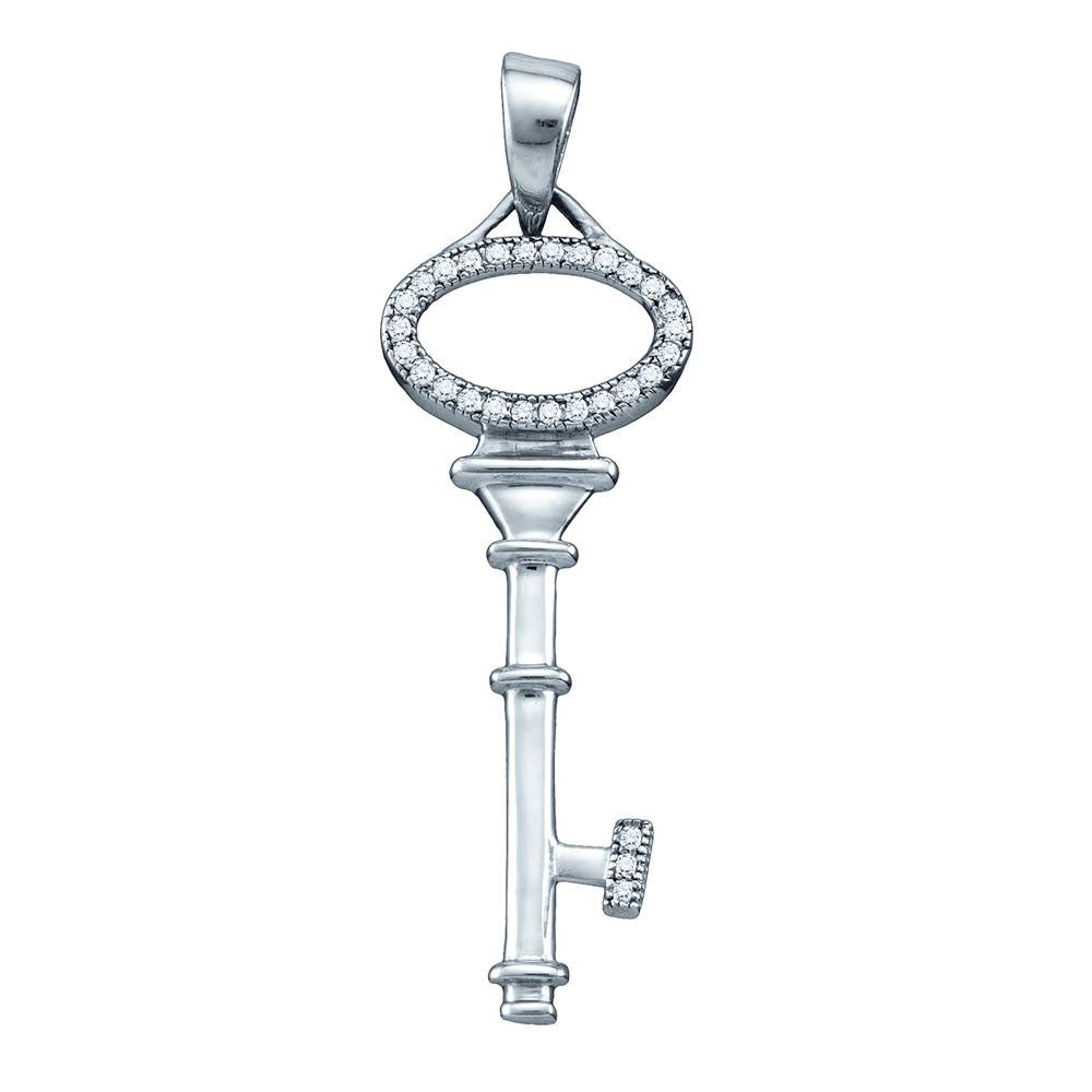 Sterling Silver Womens Round Diamond Key Love Pendant 1/10 Cttw