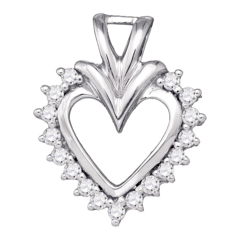 10kt White Gold Womens Round Diamond Heart Pendant 1/4 Cttw