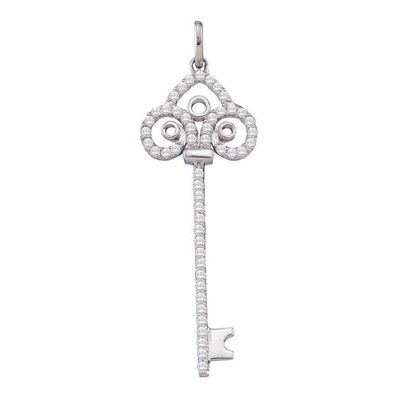 10kt White Gold Womens Round Diamond Slender Trefoil Key Love Pendant 1/2 Cttw