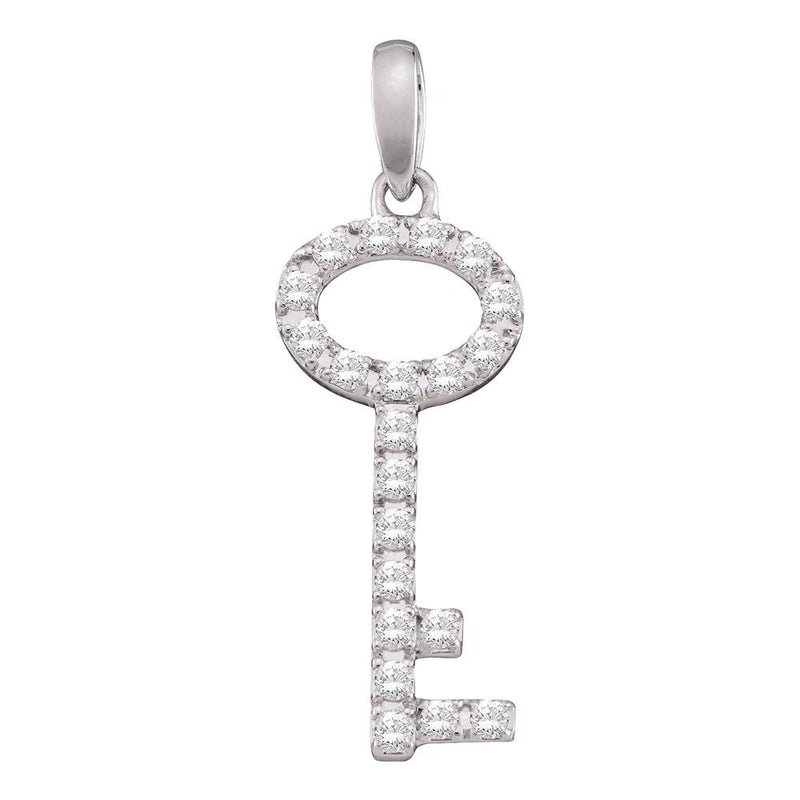 10kt White Gold Womens Round Pave-set Diamond Small Key Pendant 1/4 Cttw