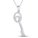 10kt White Gold Womens Round Diamond Key Pendant 1/12 Cttw