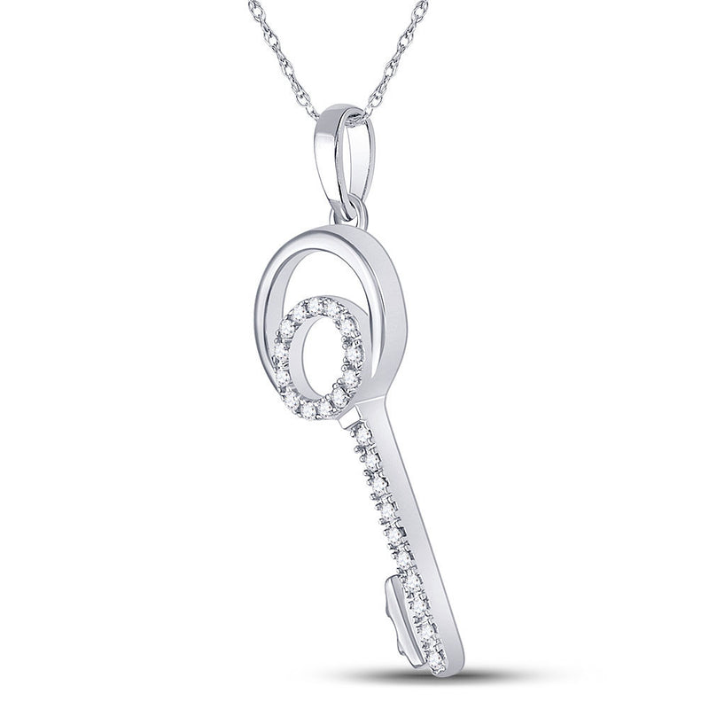 10kt White Gold Womens Round Diamond Key Pendant 1/12 Cttw