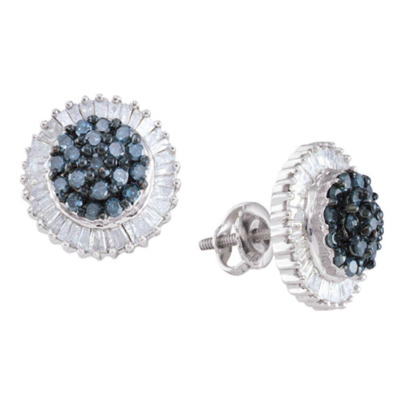 10kt White Gold Womens Round Blue Color Enhanced Diamond Cluster Earrings 1 Cttw