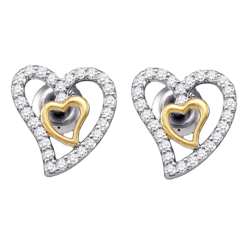 10kt White Gold Womens Round Diamond Heart Earrings 1/5 Cttw