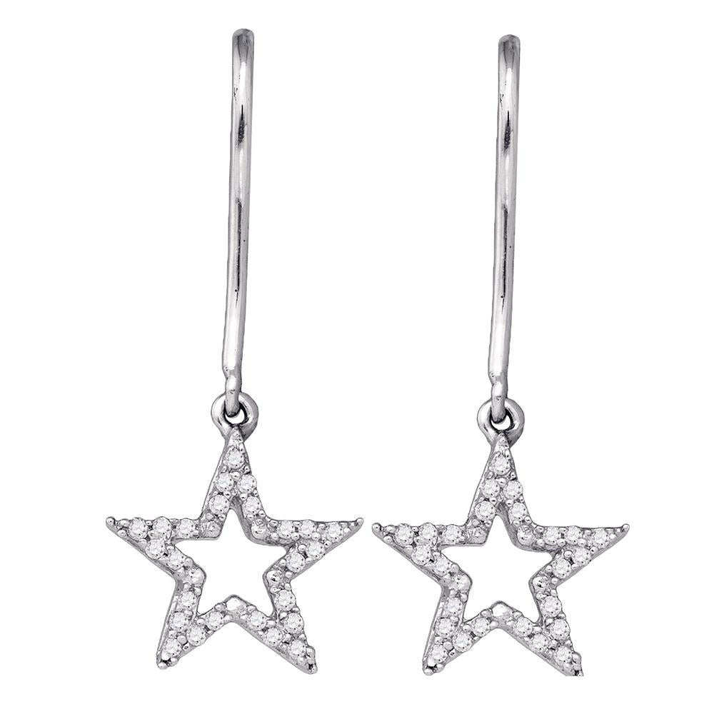 10kt White Gold Womens Round Diamond Star Dangle Earrings 1/5 Cttw