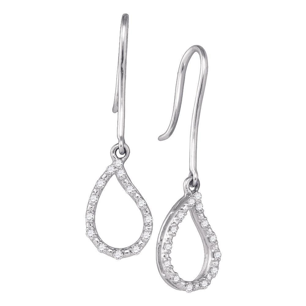 10kt White Gold Womens Round Diamond Teardrop Outline Wire Dangle Earrings 1/6 Cttw