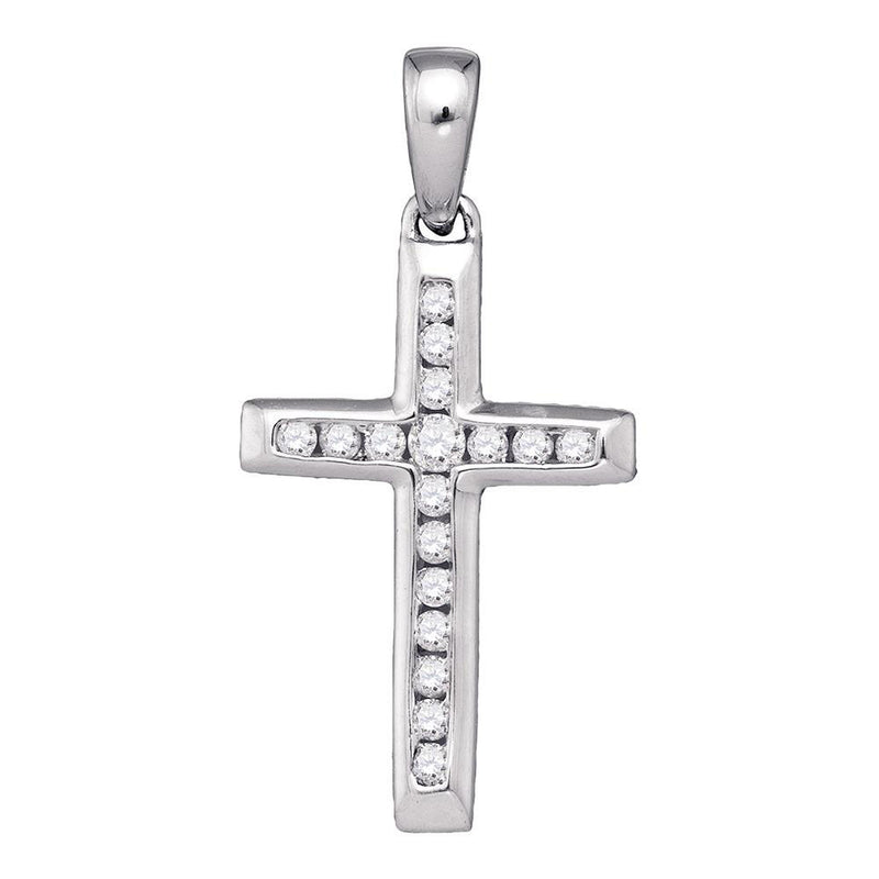 10kt White Gold Womens Round Diamond Small Cross Pendant 1/8 Cttw