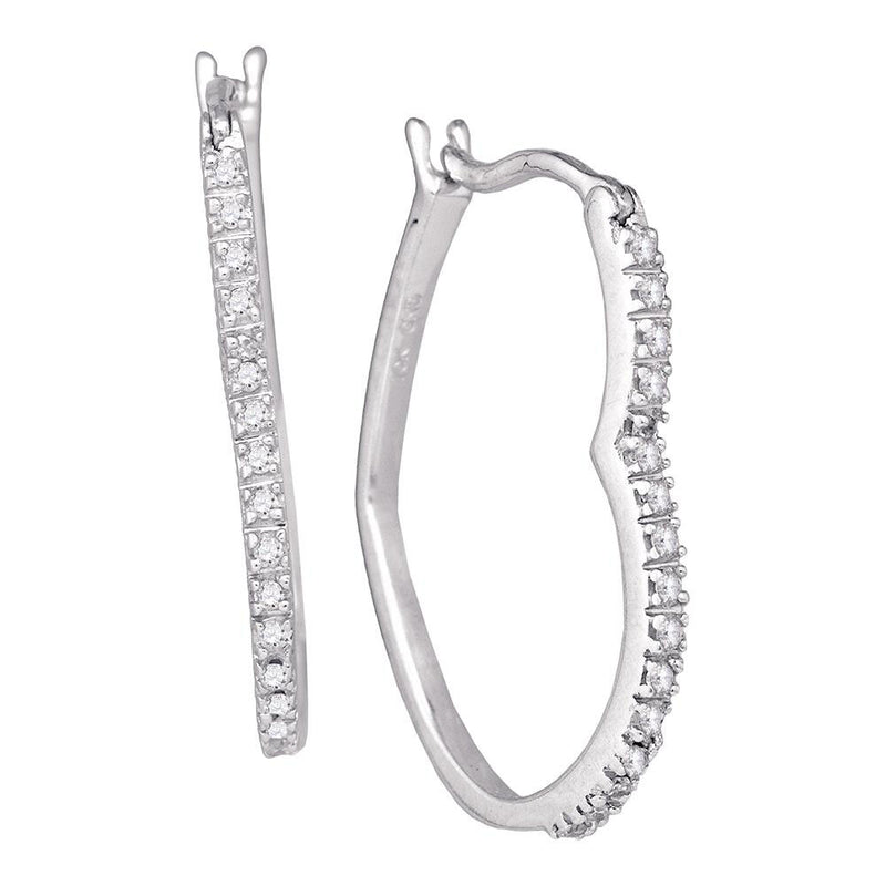 10kt White Gold Womens Round Diamond Heart Hoop Earrings 1/8 Cttw