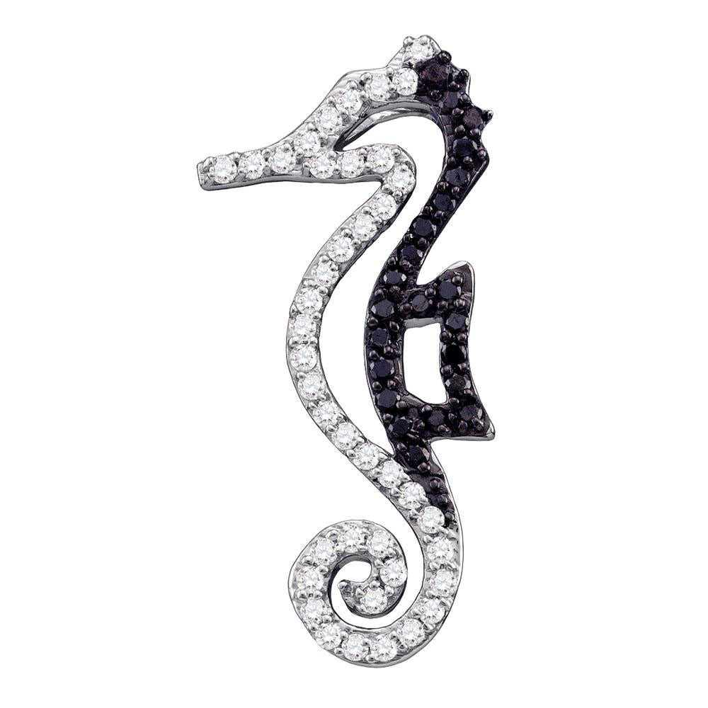 10k White Gold Black Color Enhanced Diamond Seahorse Animal Nautical Womens Pendant 1/5 Cttw