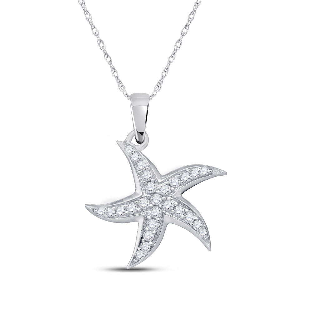 10kt White Gold Womens Round Diamond Starfish Nautical Pendant 1/4 Cttw