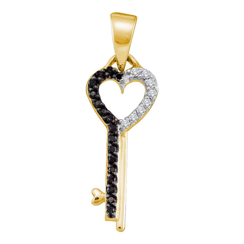 10kt Yellow Gold Womens Round Black Color Enhanced Diamond Key Pendant 1/8 Cttw