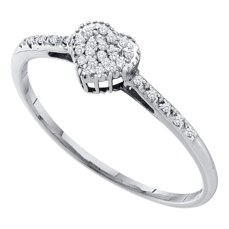 14kt White Gold Womens Round Diamond Slender Heart Ring 1/20 Cttw