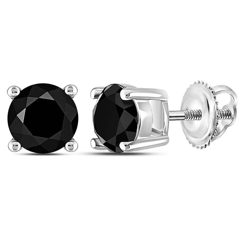 14kt White Gold Womens Round Black Color Enhanced Diamond Stud Earrings 1-1/2 Cttw