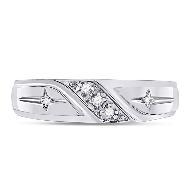 10k White Gold Round Diamond Mens Cross Wedding Anniversary Band Ring 1/20 Cttw