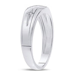 10k White Gold Round Diamond Mens Cross Wedding Anniversary Band Ring 1/20 Cttw