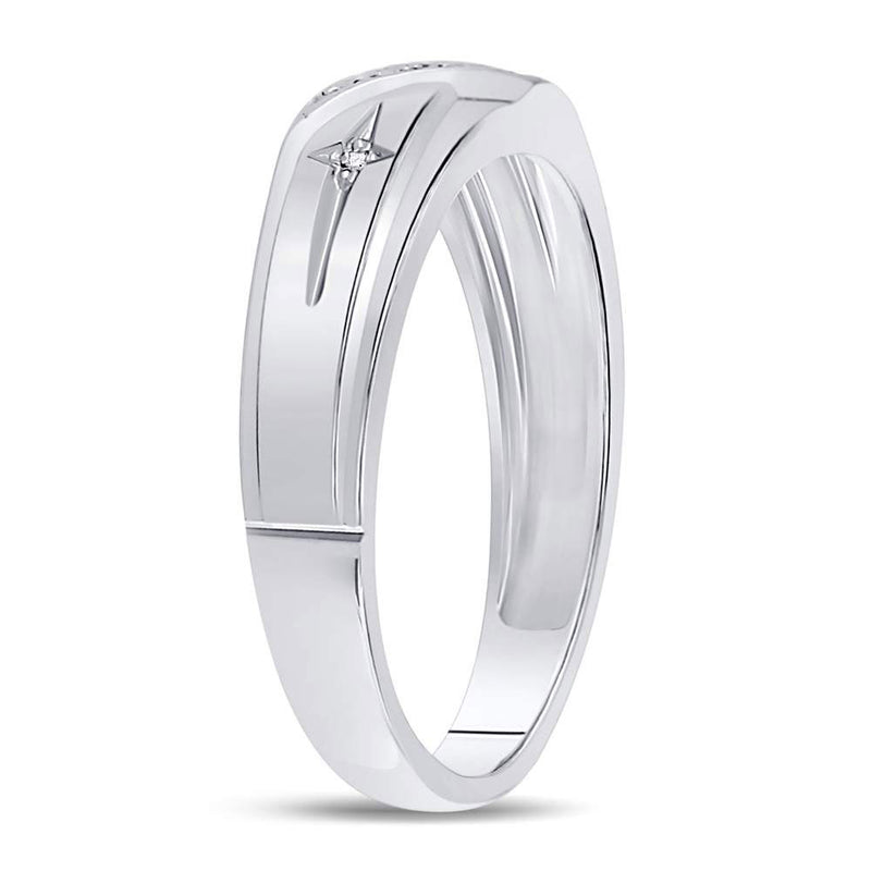 10k White Gold Round Diamond Mens Cross Wedding Anniversary Band Ring 1/20 Cttw