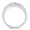 10k White Gold Round Diamond Mens Cross Wedding Anniversary Band Ring 1/20 Cttw