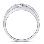 10k White Gold Round Diamond Mens Cross Wedding Anniversary Band Ring 1/20 Cttw