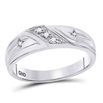 10k White Gold Round Diamond Mens Cross Wedding Anniversary Band Ring 1/20 Cttw