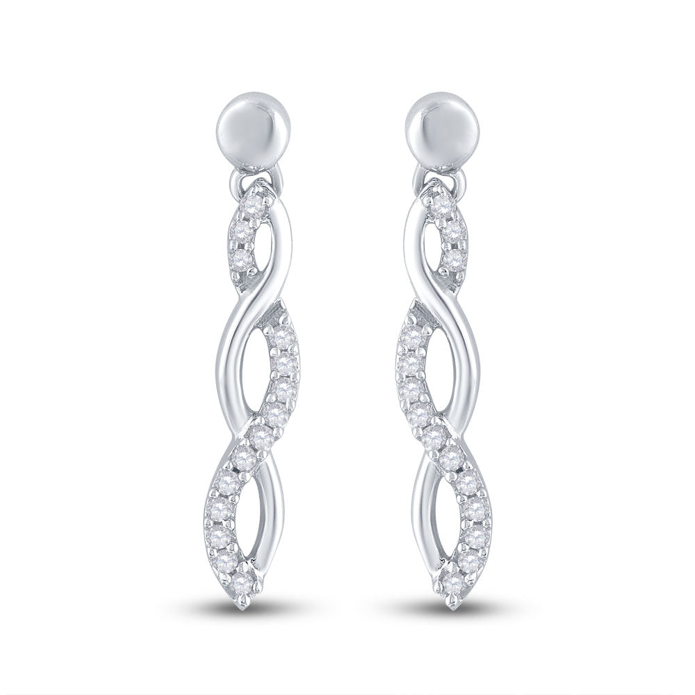 10kt White Gold Womens Round Diamond Dangle Earrings 1/4 Cttw