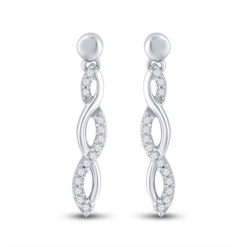 10kt White Gold Womens Round Diamond Dangle Earrings 1/4 Cttw