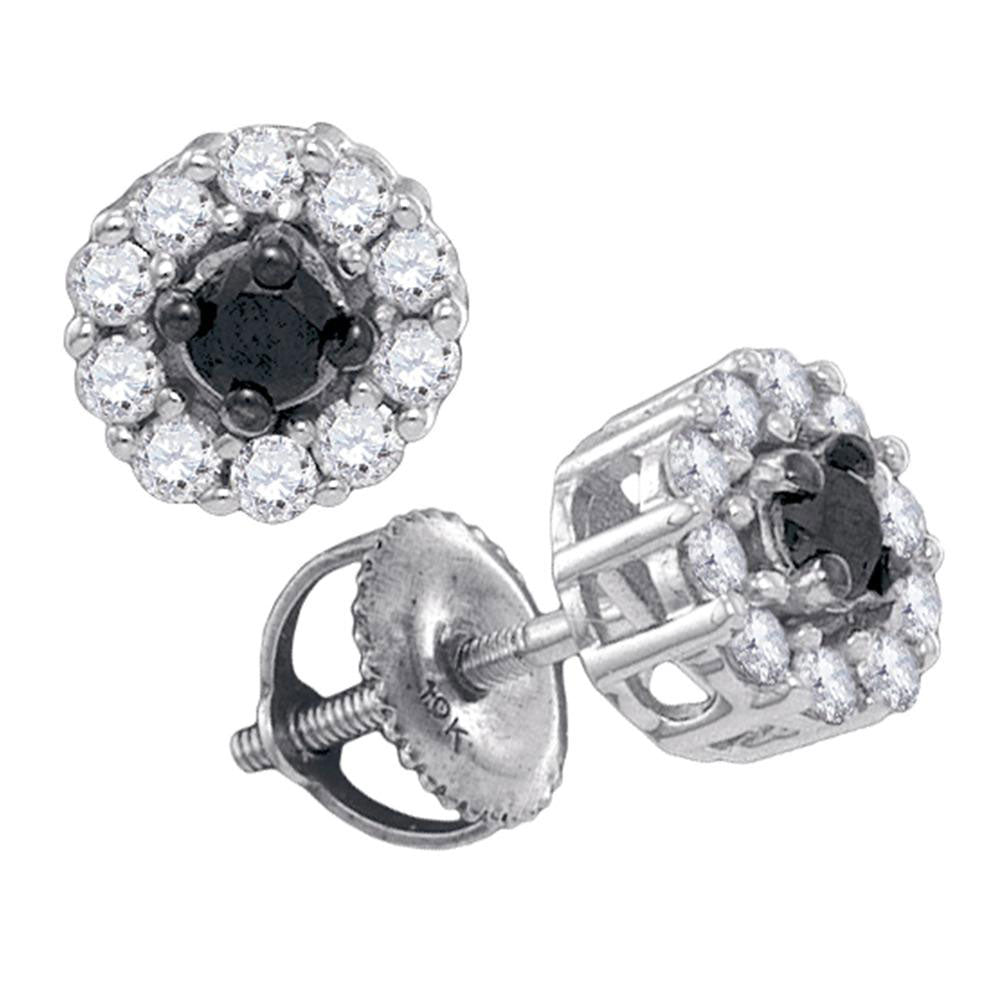 10kt White Gold Womens Round Black Color Enhanced Diamond Stud Earrings 1/2 Cttw